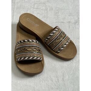 Corkys womens size 8 vacation mode Bronze Sandal Slide Beaded Shoe Beach Summer